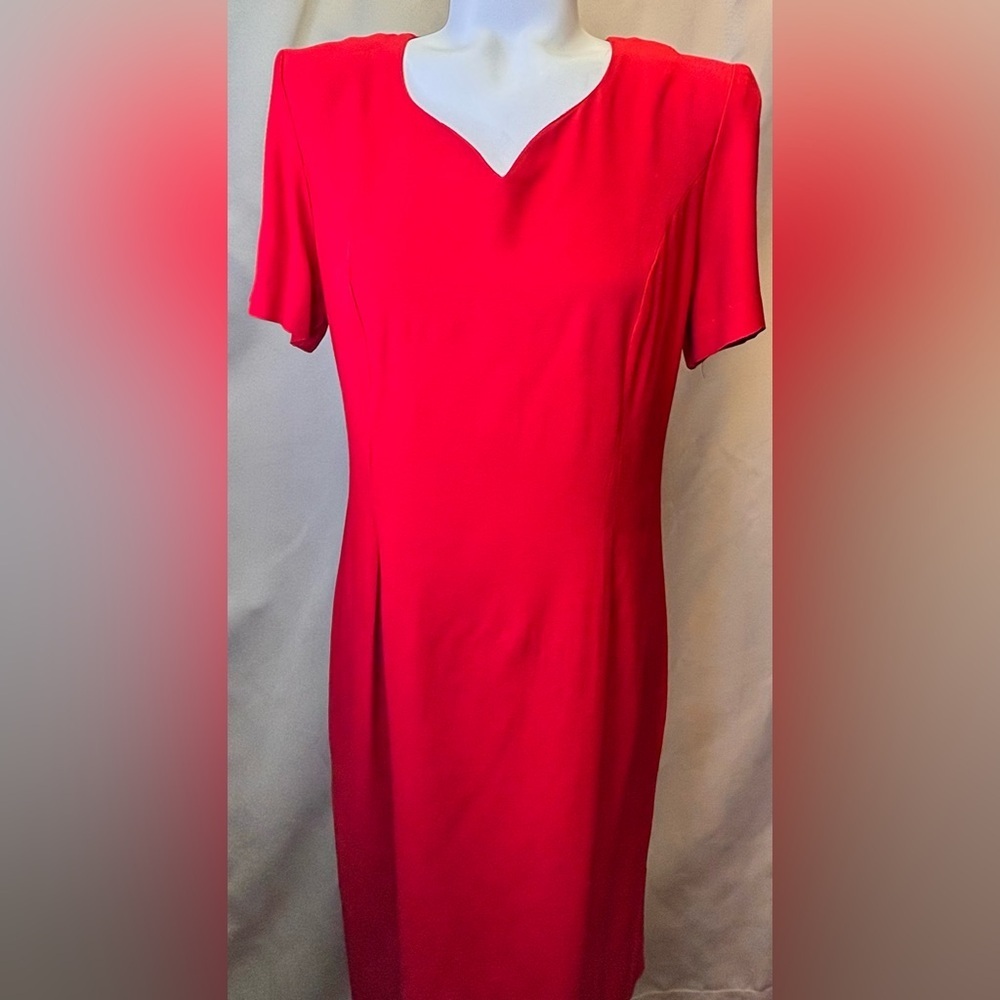 Vintage Betsy's Things Sweetheart Neckline Red Sheath Dress Size 8 Petite - Picture 2 of 5